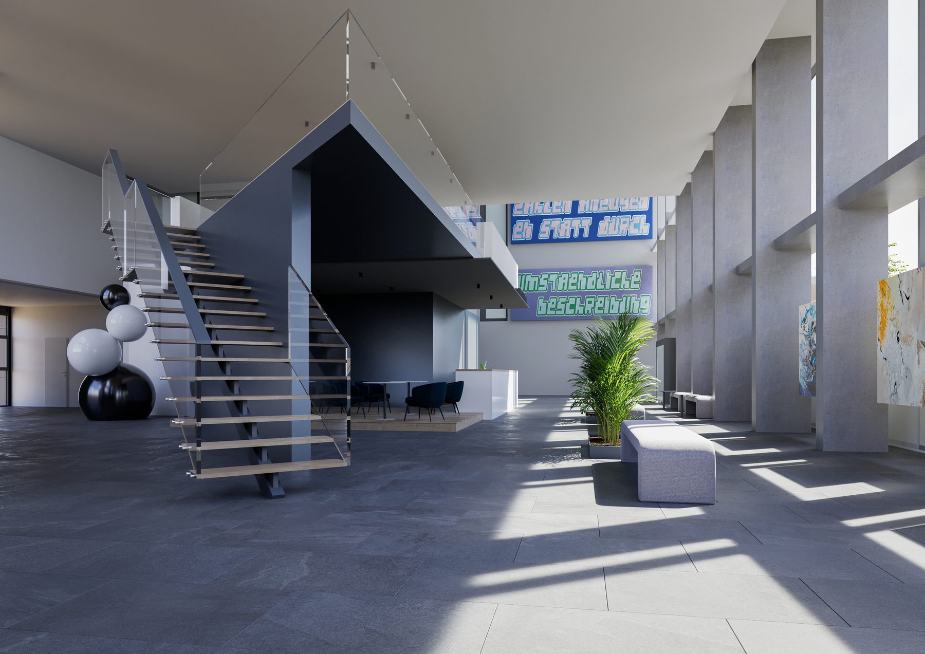 Atrium et escalier du hall d'accueil